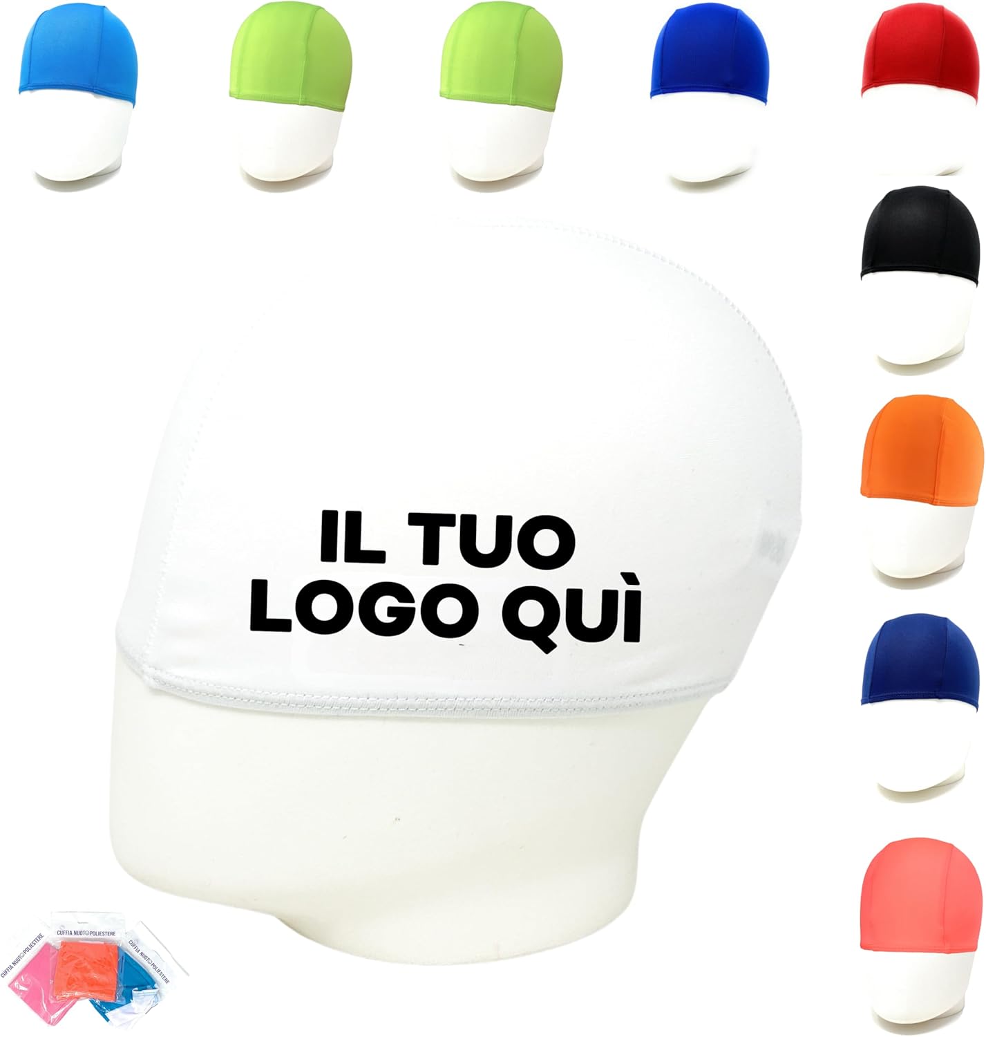 CUFFIE NUOTO PERSONALIZZATE IN POLIESTERE MONOCOLORE ADULTI