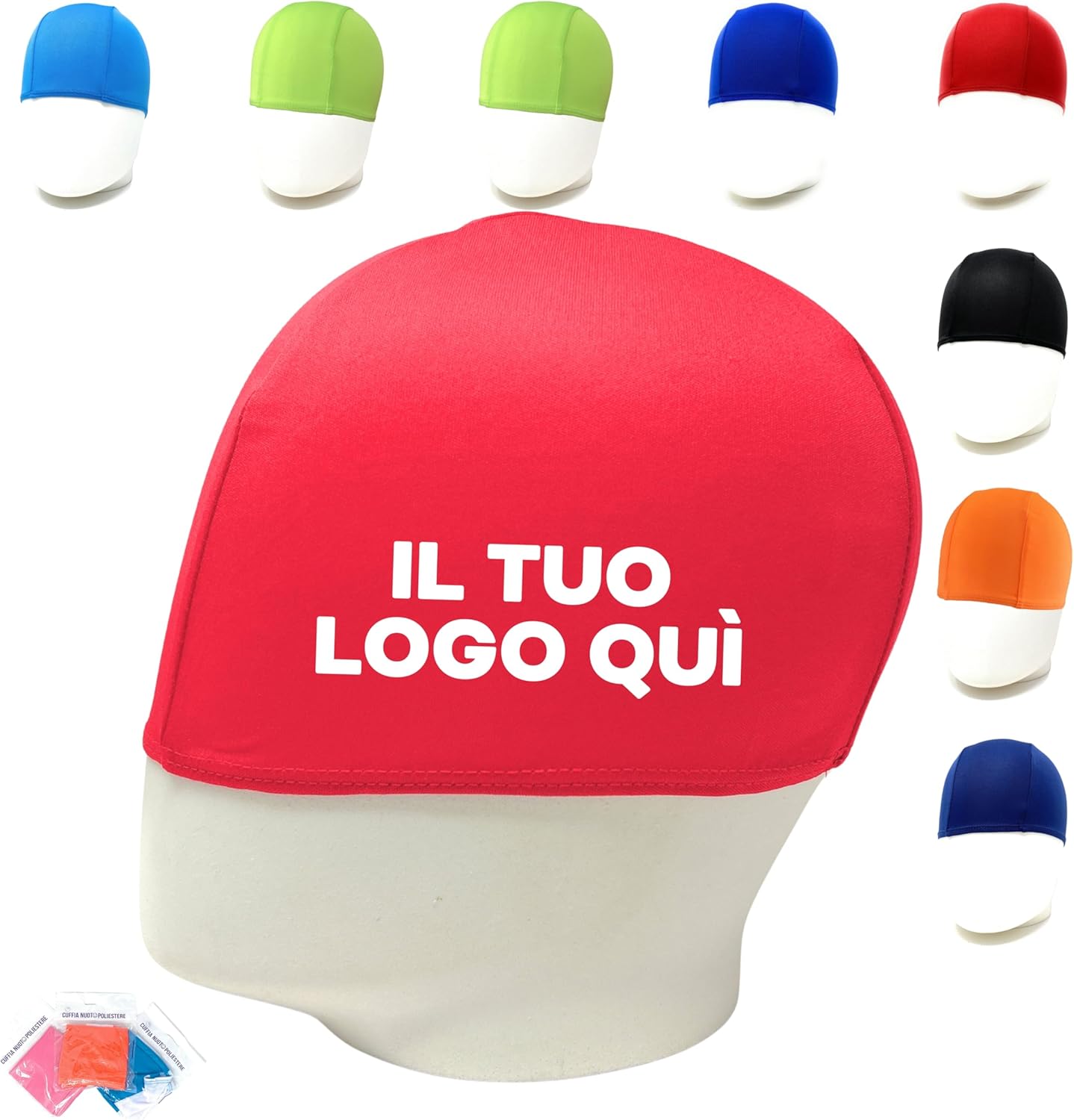 CUFFIE NUOTO PERSONALIZZATE IN POLIESTERE MONOCOLORE ADULTI
