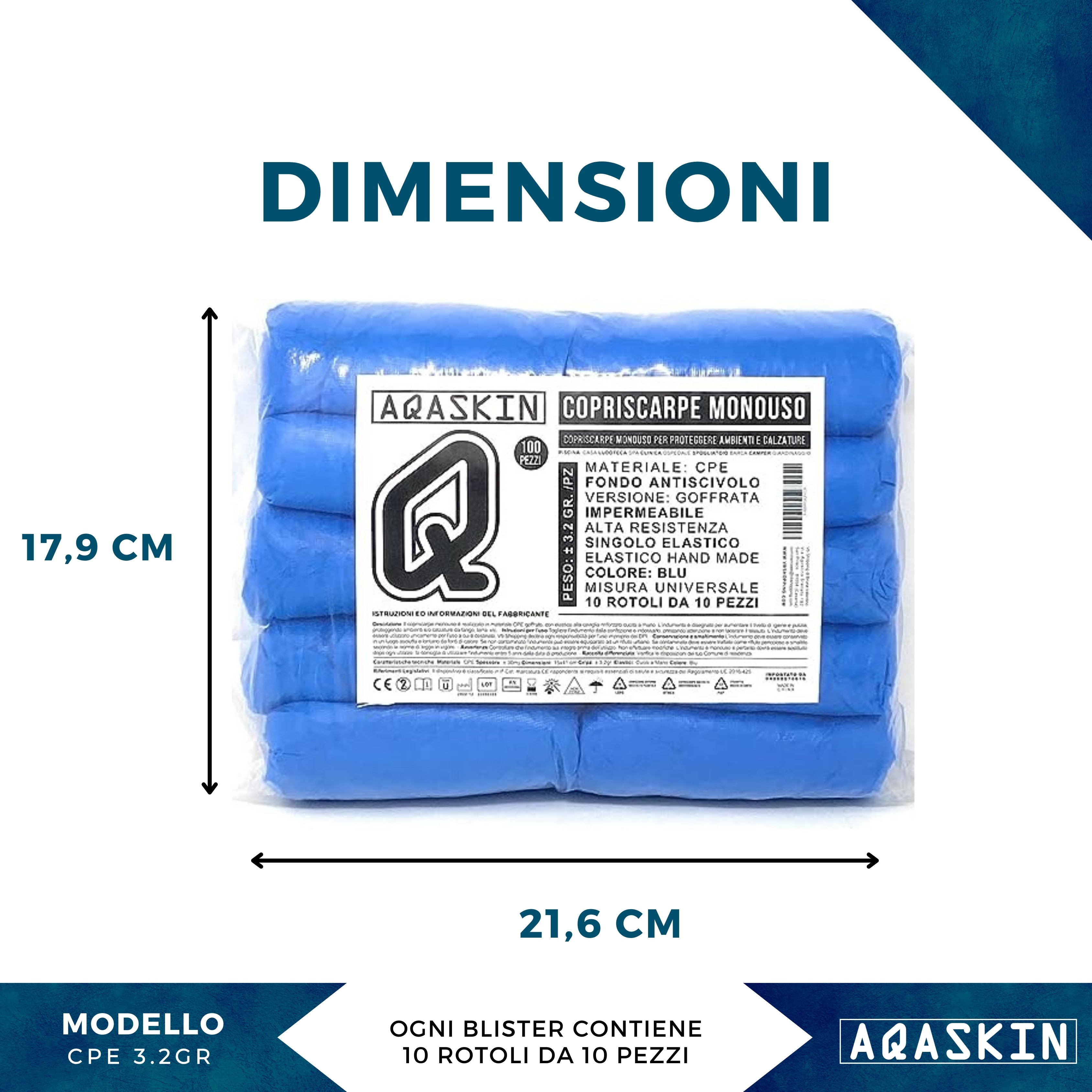 COPRISCARPE MONOUSO AQASKIN CPE 3.2 GR MM - BOX 2000 PZ