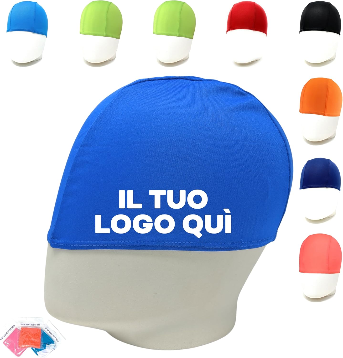 CUFFIE NUOTO PERSONALIZZATE IN POLIESTERE MONOCOLORE ADULTI