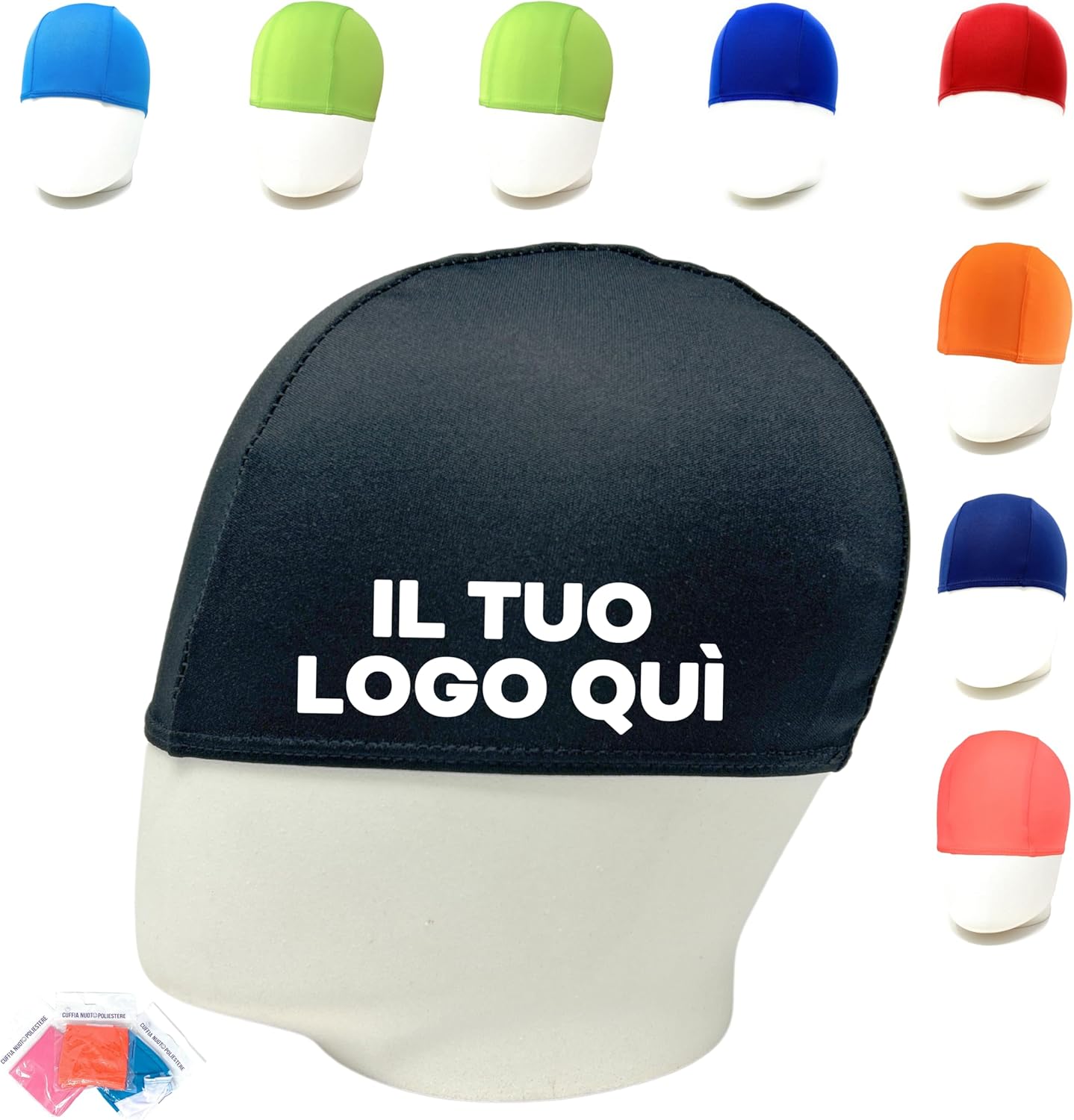 CUFFIE NUOTO PERSONALIZZATE IN POLIESTERE MONOCOLORE ADULTI